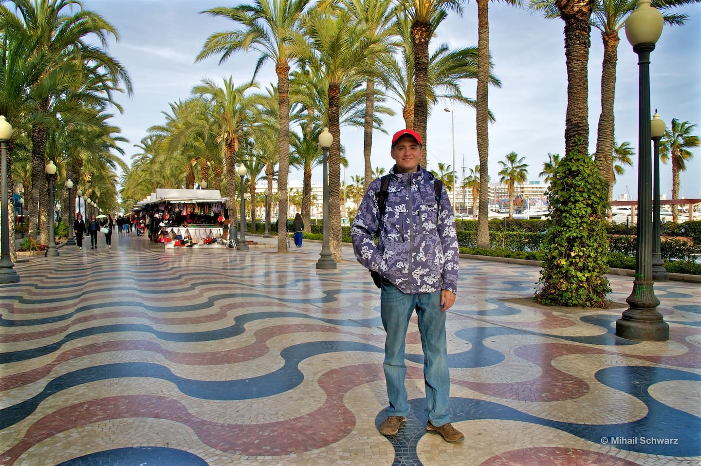 Waterfront with wave mosaic
