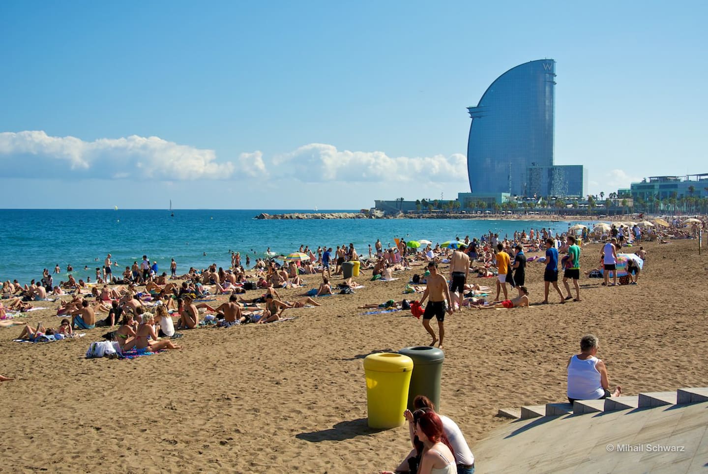 The beach near the famous hotel in the shape of the 